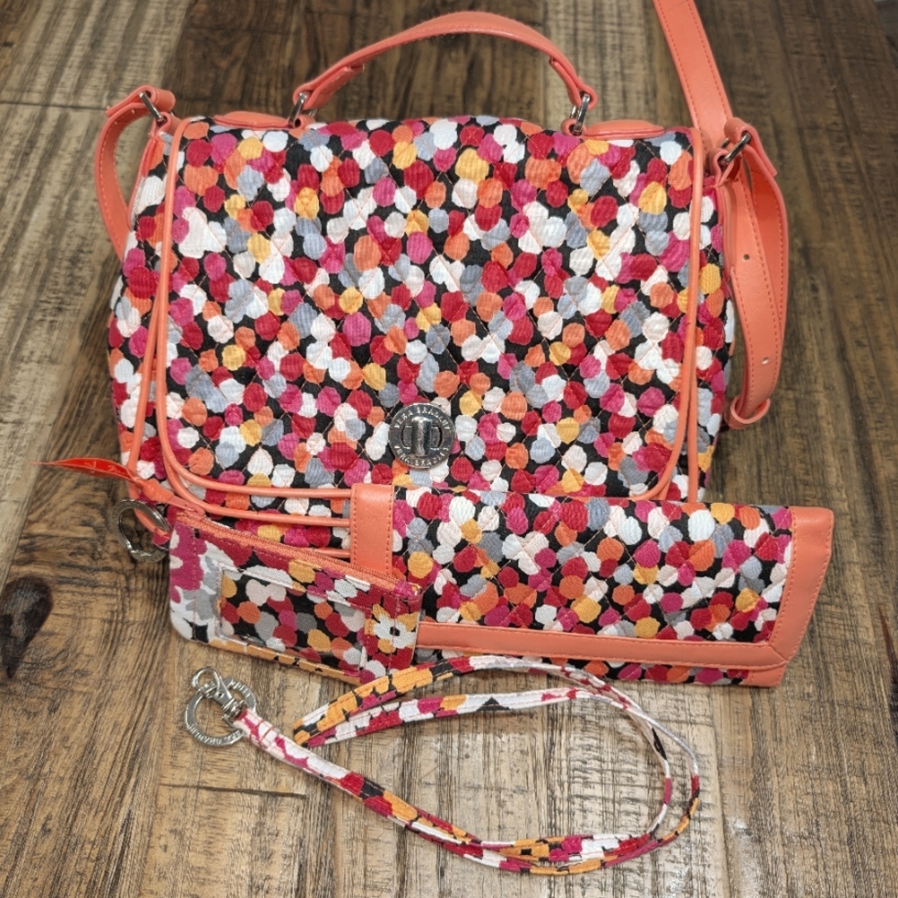 Vera Bradley Pixie Confetti Purse with Matching Wallet, ID Holder, and Lanyard